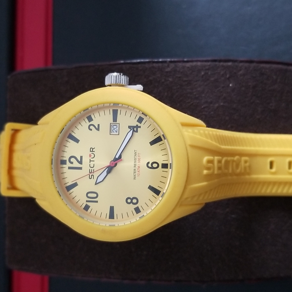 Sector men watch.  Yellow rubbers band. New with original box and tag.